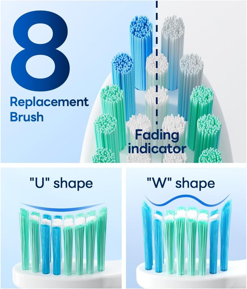 Bymore Electric Toothbrush for Adults,Travel Sonic Toothbrush Set with 8 Replacement Heads, Deep Clean Rechargeable Toothbrush One Charge for 70days 5 Modes 2mins Timer-Bright White - Image 4